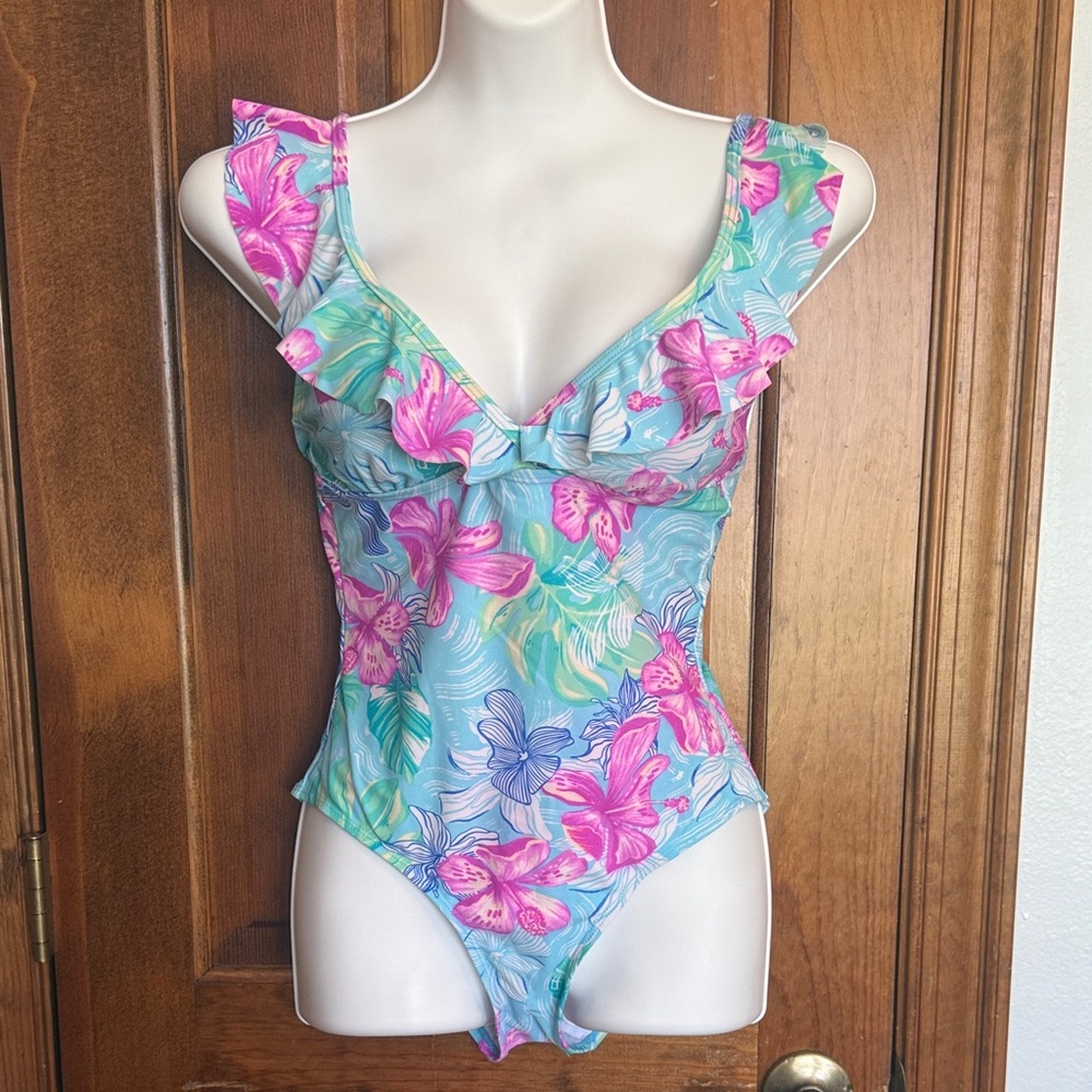 Tropical Floral Ruffle One Piece Swimsuit